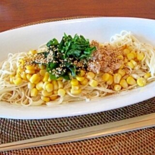 うま〜い♪ツナコーンとわかめのそうめん中華風